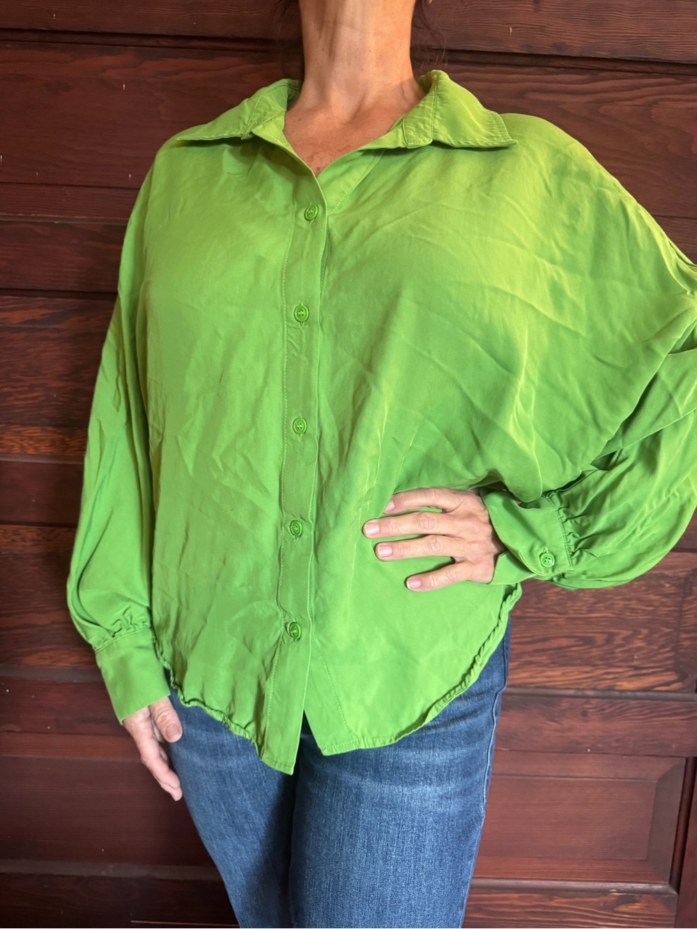Relaxed Lime Green Button-Down Shirt